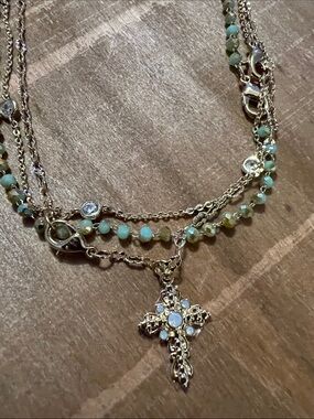 3/$18 Express  3pc. bracelet/ankle bracelet set with  Mint Beads/Cross Lot 721